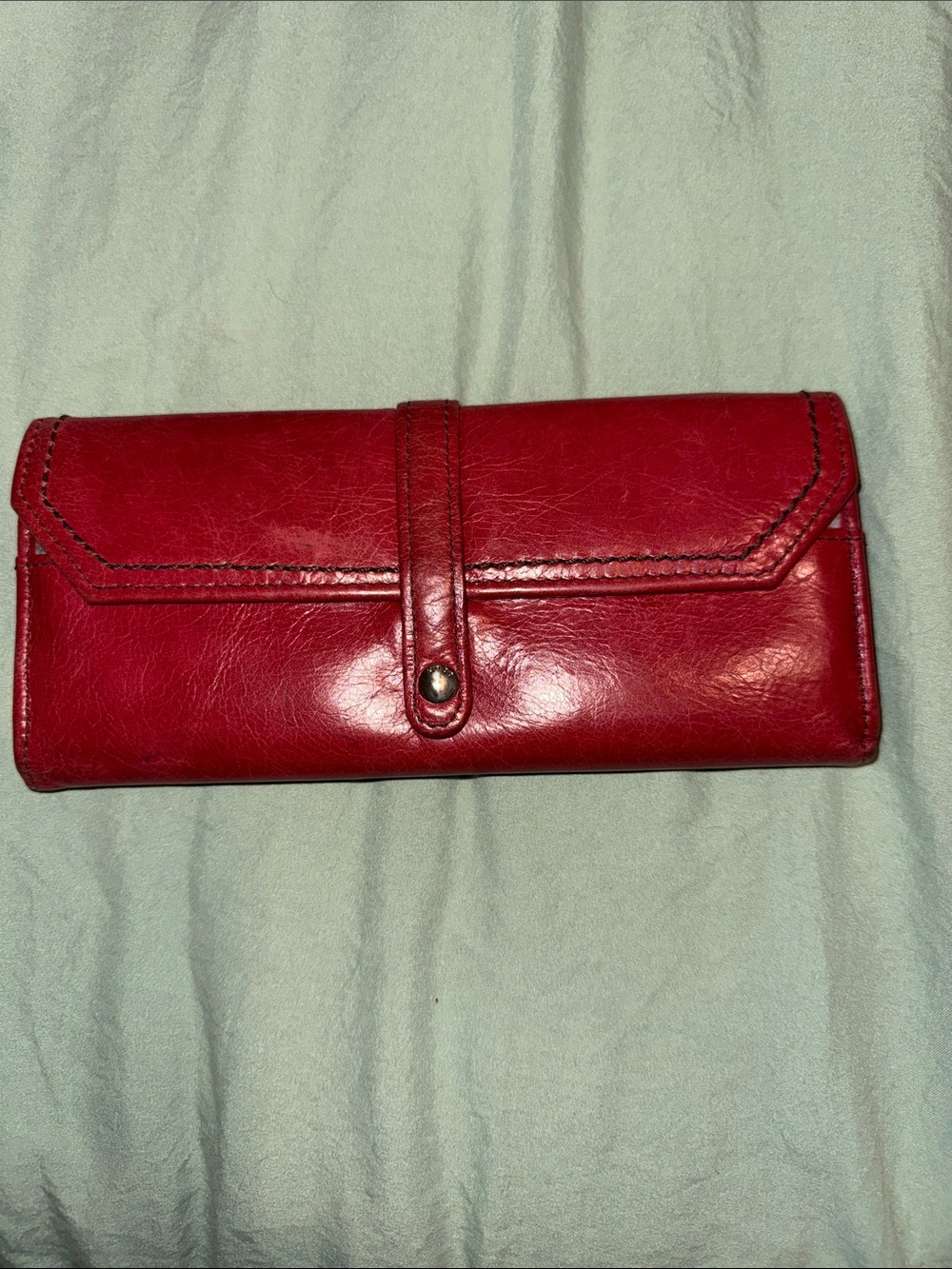 Classic Red Leather Snap-Closure Women's Wallet
